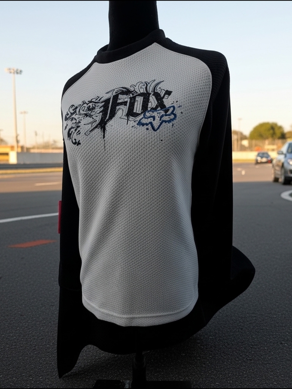 Fox Women's Long Sleeve Raglan Tee - White & Black with Blue Accent (A49)